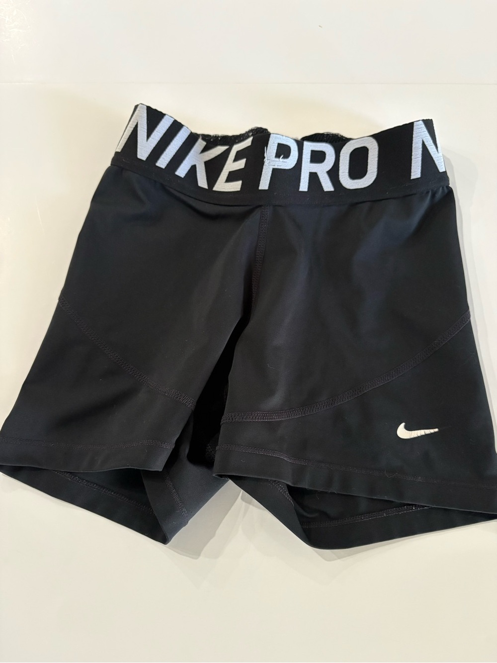 Nike Black Women's Pro Training Shorts with White Logo XS